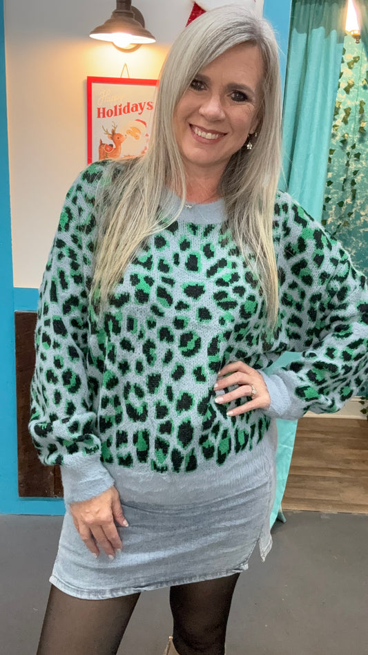 Green Leopard Sweater-Plus