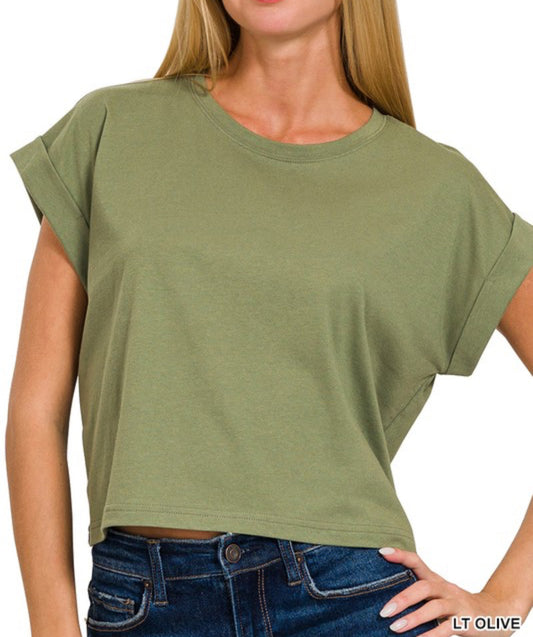 Cuff Sleeve Crop Tee