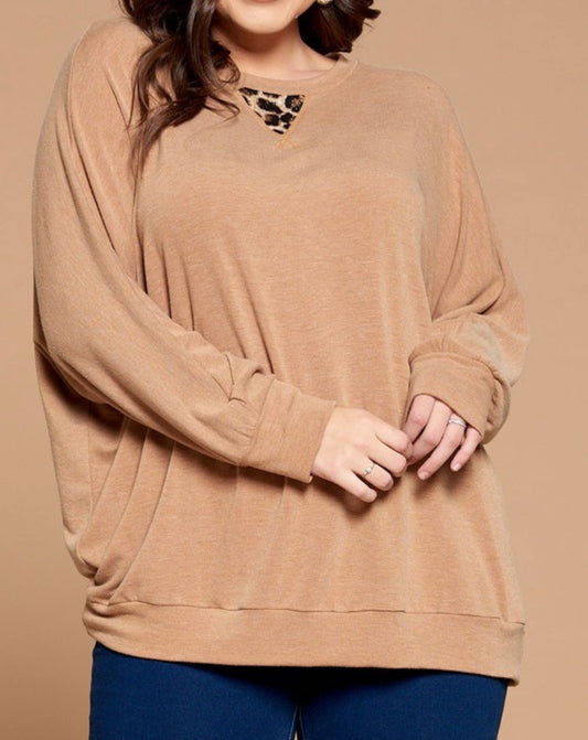 Leopard Accent Sweatshirt-Plus