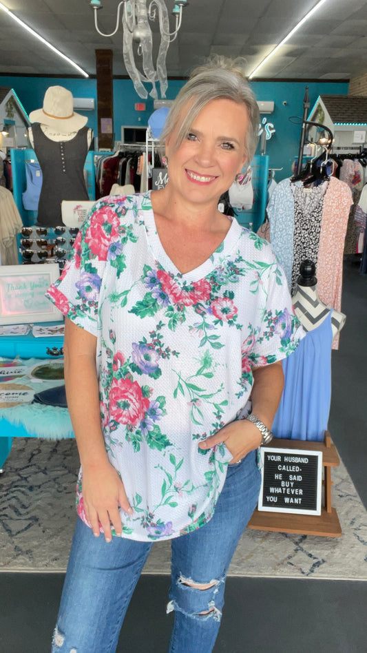 Floral Waffle Tee-Plus