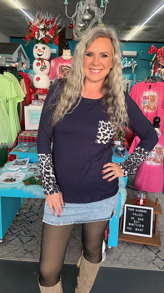 Navy Leopard Tee