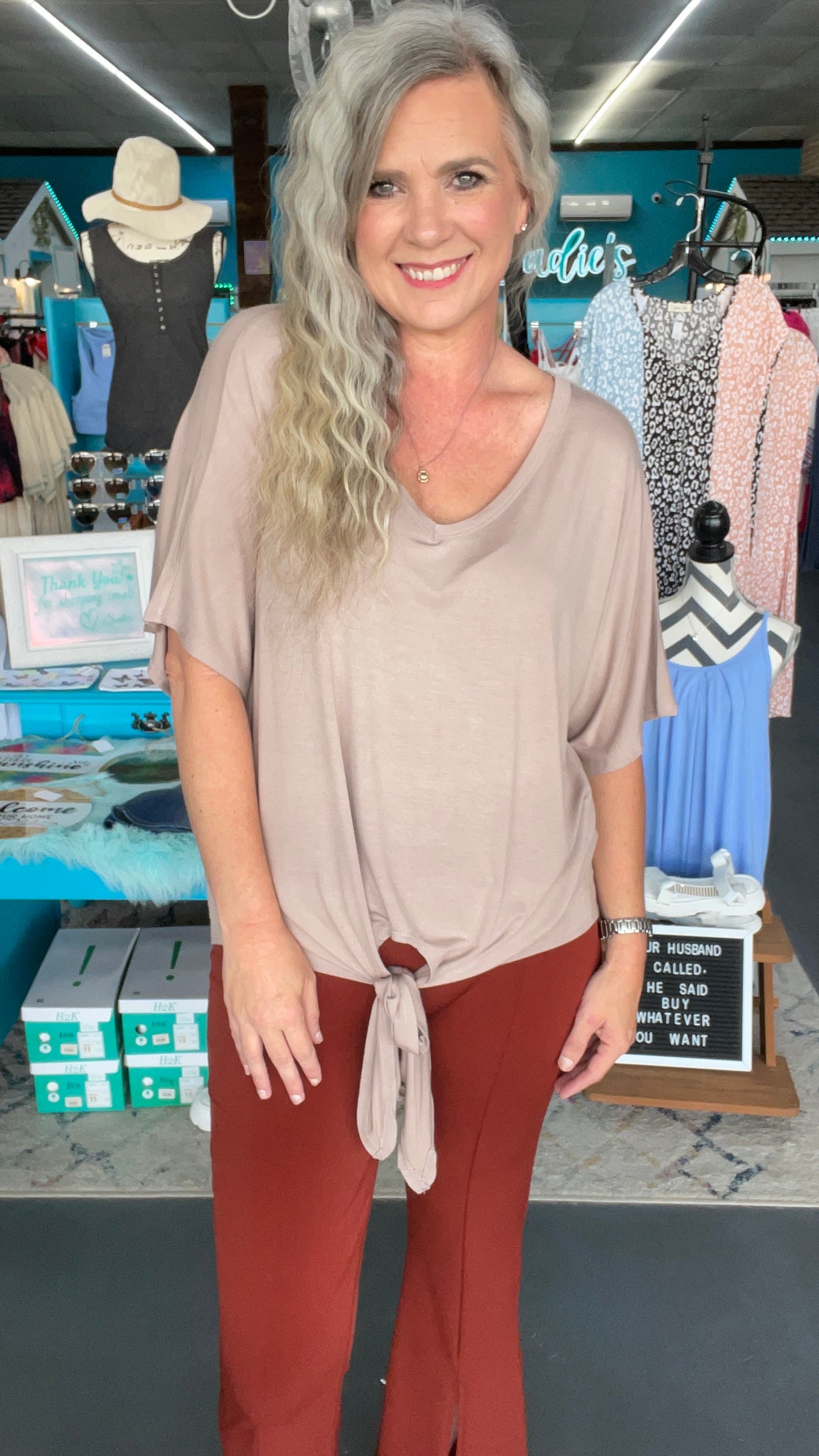 V-Neck Tie Front Top