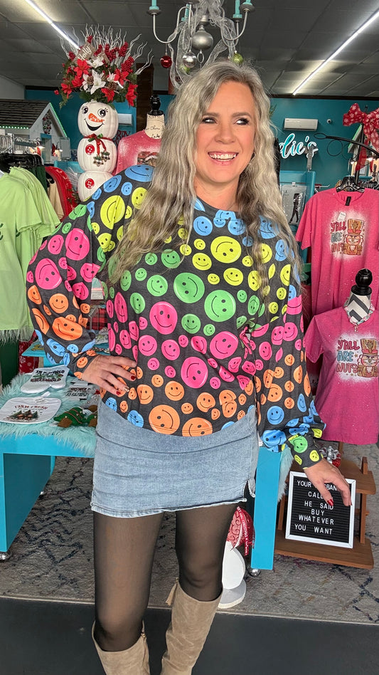 Smiley Puff Sleeve Top