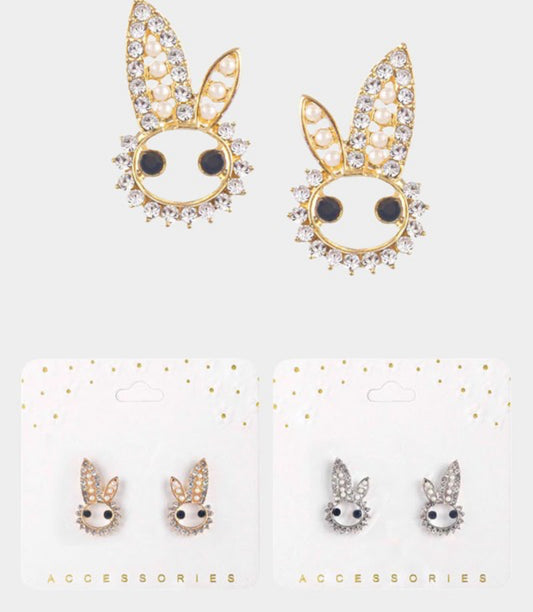 Rhinestone Bunny Studs
