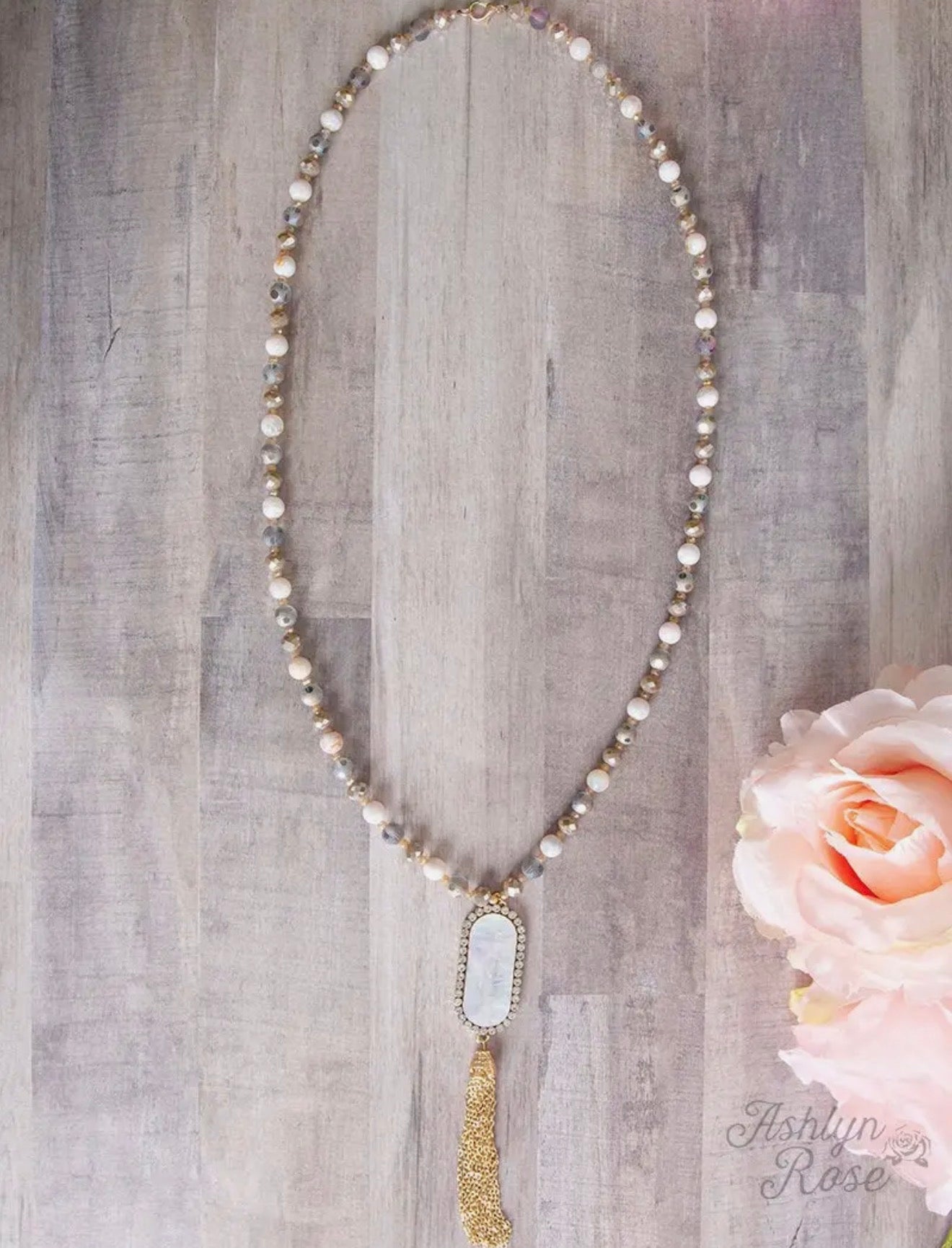 Oval Pendant Tassle Necklace