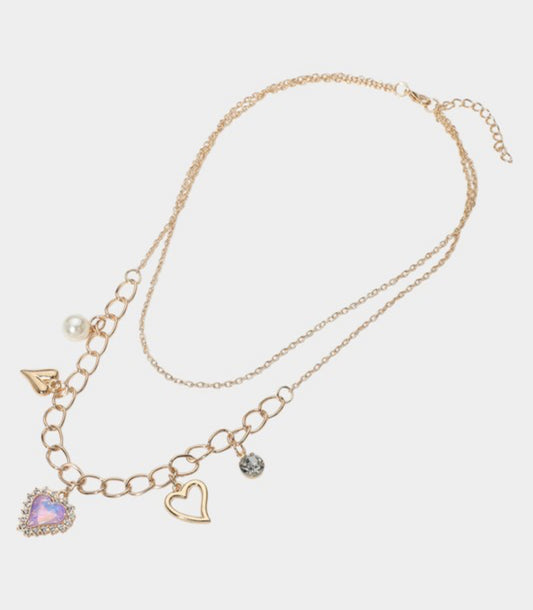 Opal Heart Charm Necklace