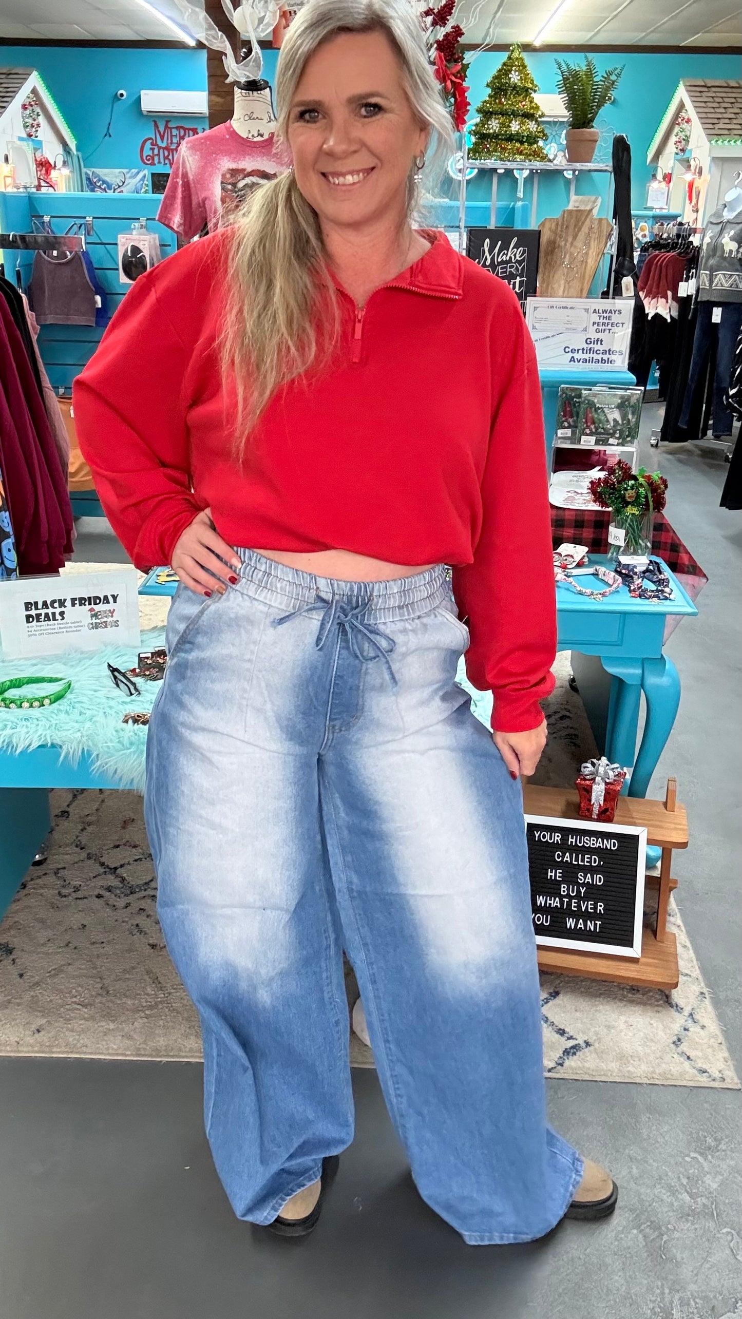 Pull-On Wide Leg Jeans