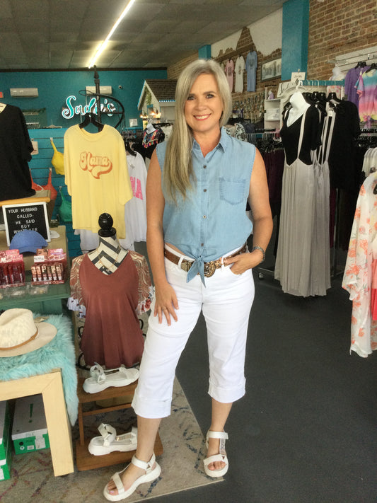 Tie Front Chambray Top