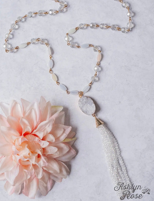 White Druzy Pendant Necklace