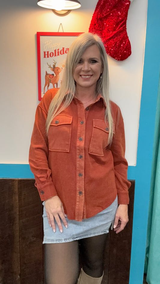 Washed Waffle Shacket