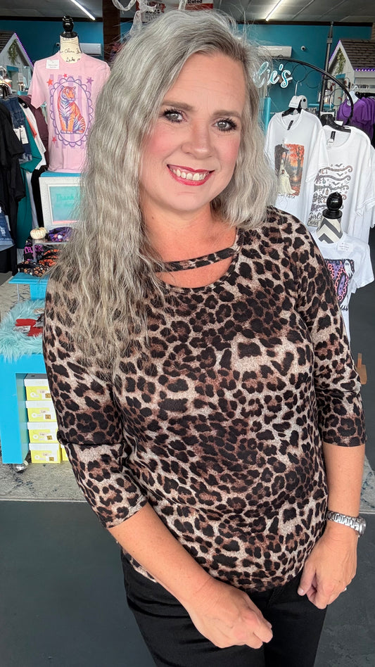 Leopard Cutout Top