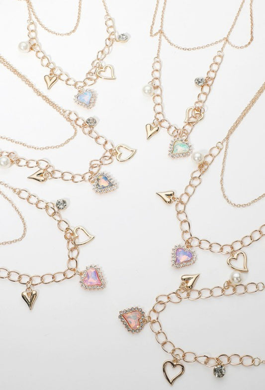 Opal Heart Charm Necklace