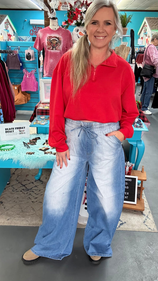 Pull-On Wide Leg Jeans