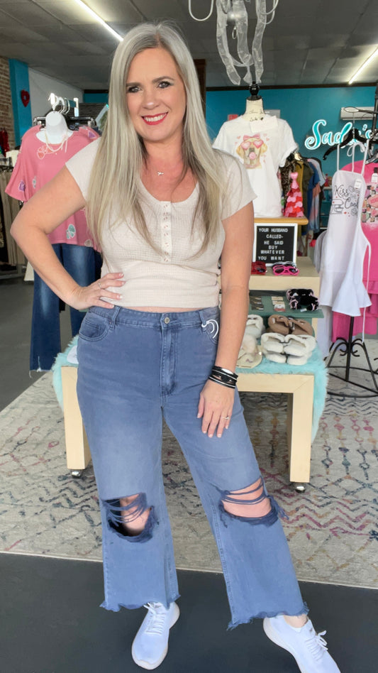 Washed Cropped Jeans