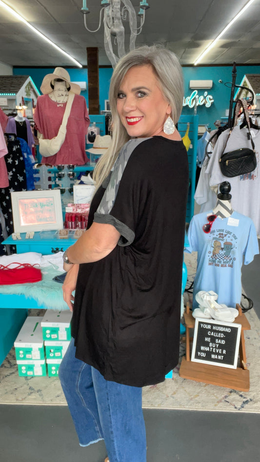 Camo Colorblock Top-Plus