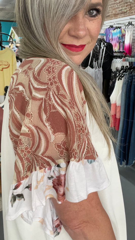 Lace Sleeve Top-Plus
