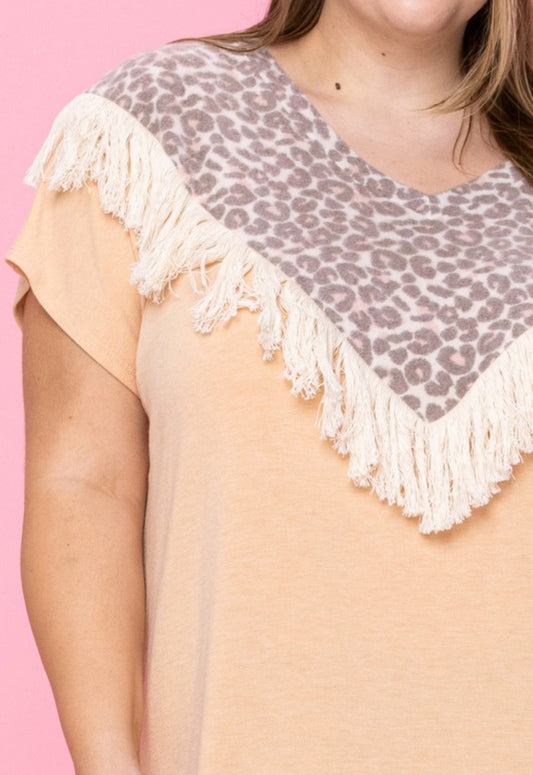 Leopard Fringe Top-Plus