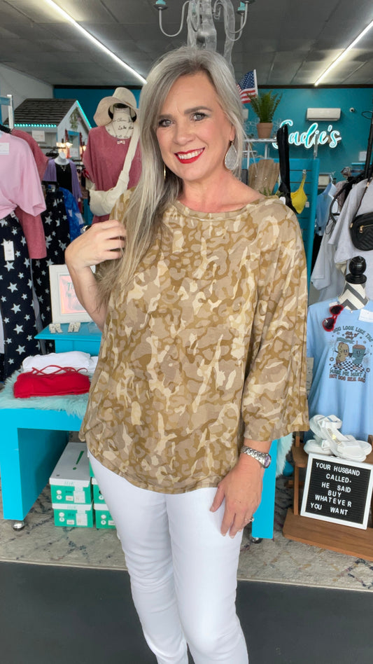 Camo Dolman Top-Plus