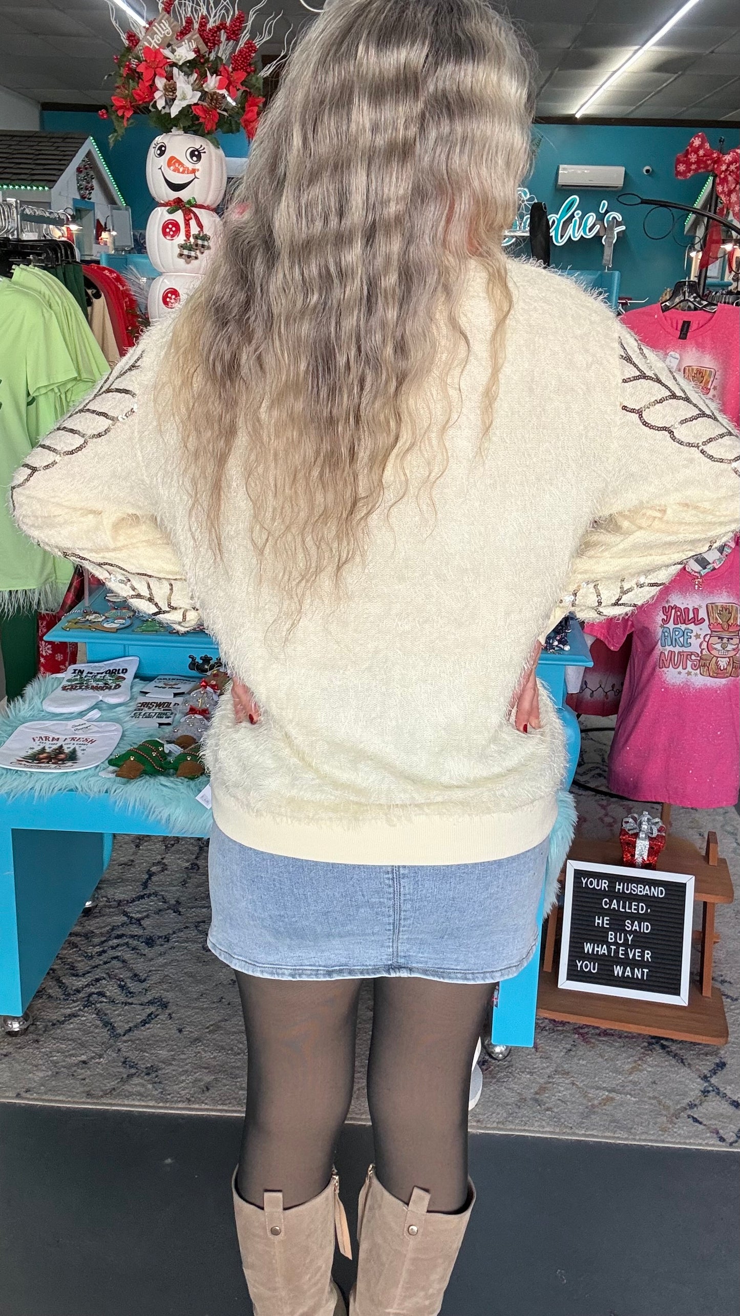 Fuzzy Sequin Sweater-Plus