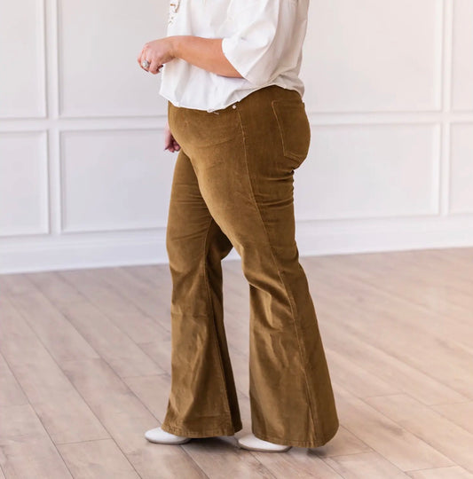 Olive Corduroy Flares-Plus