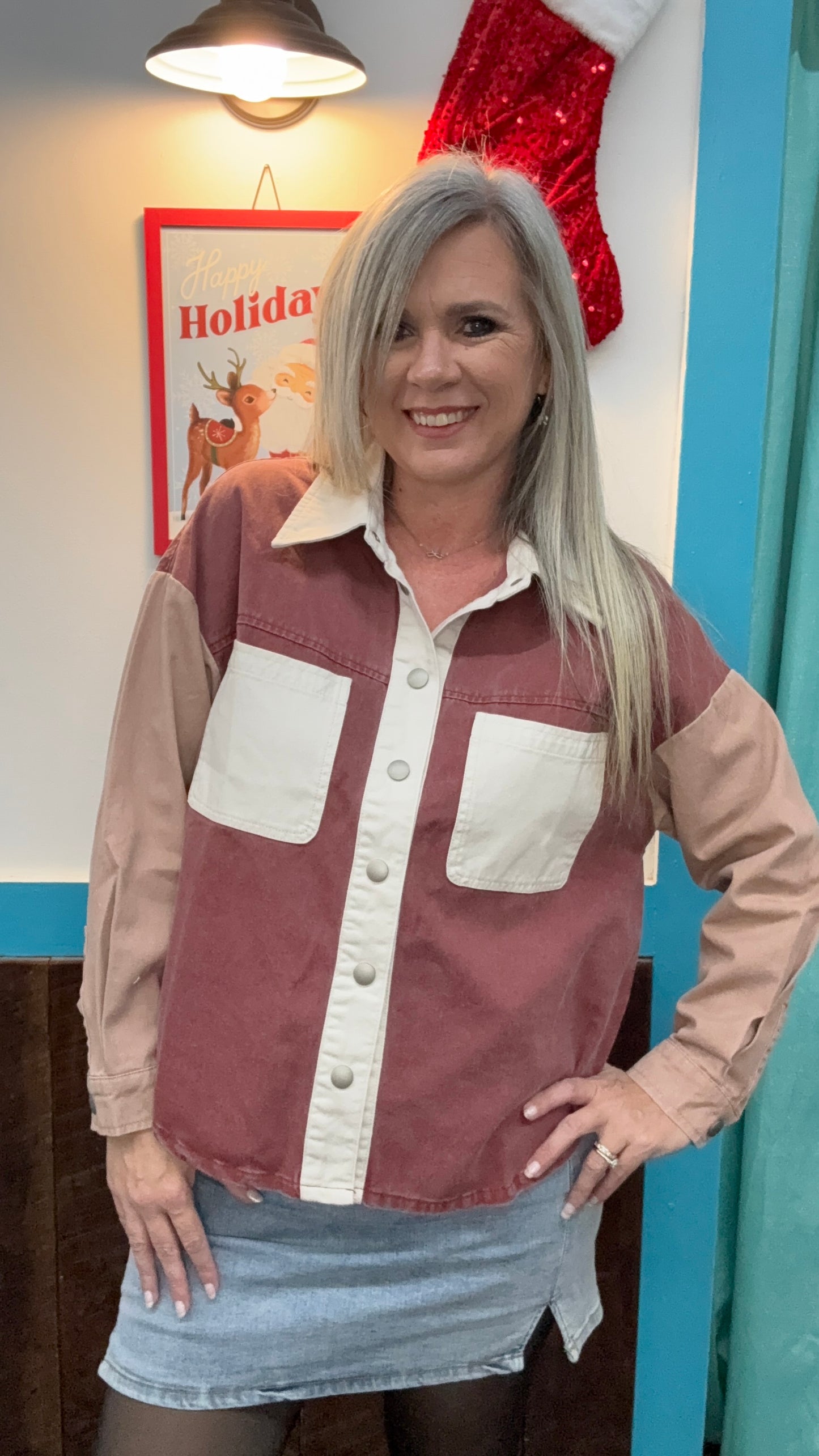 Tri-Color Denim Shacket