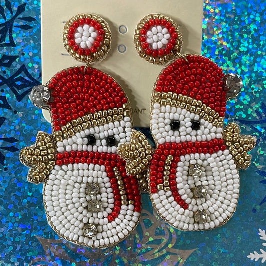 Seed Bead Snowman Earrings