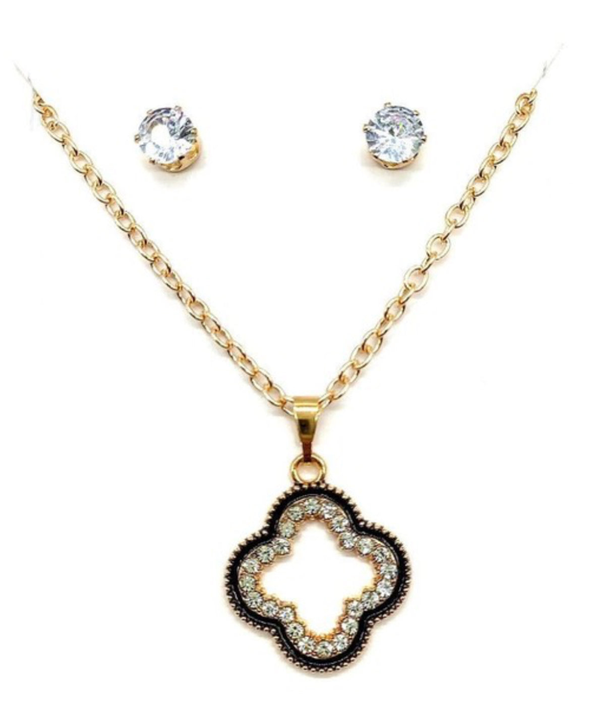 Rhinestone Clover Necklace Set