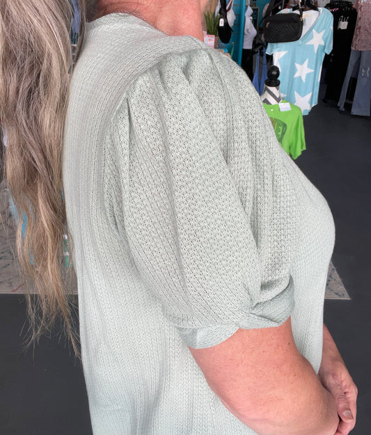 Texture Puff Sleeve Top-Plus