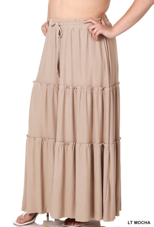 Mocha Tiered Skirt-Plus