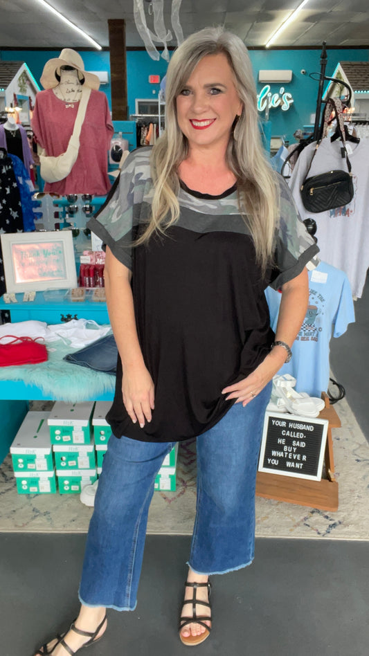 Camo Colorblock Top-Plus