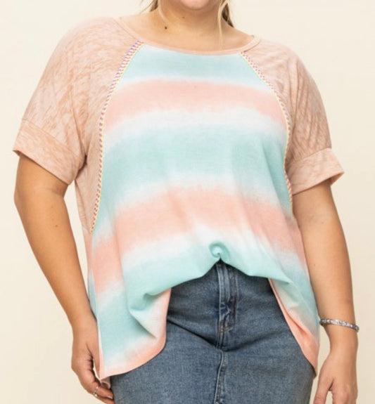 Tie-Dye Stripe Top-Plus