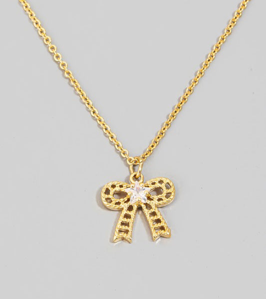 Rhinestone Bow Necklace