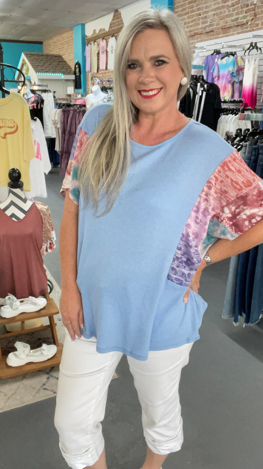 Leopard Sleeve Top-Plus