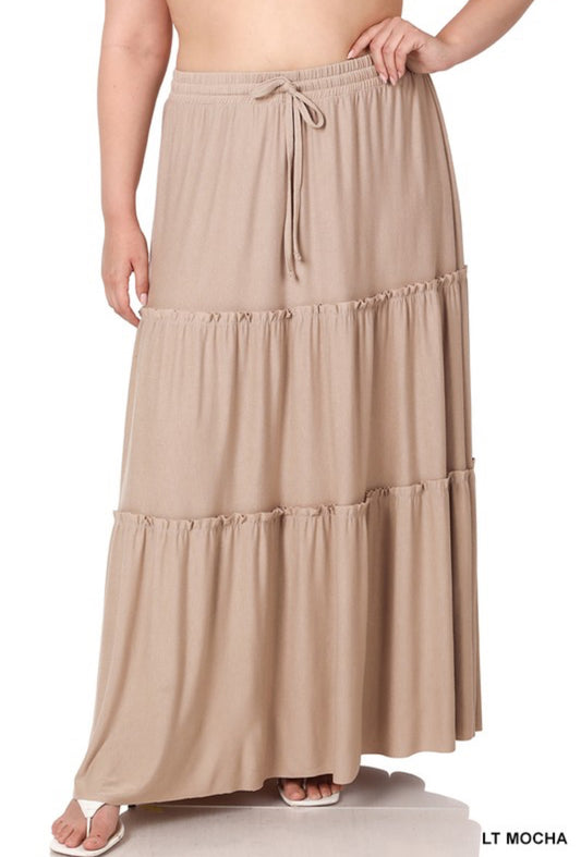 Mocha Tiered Skirt-Plus
