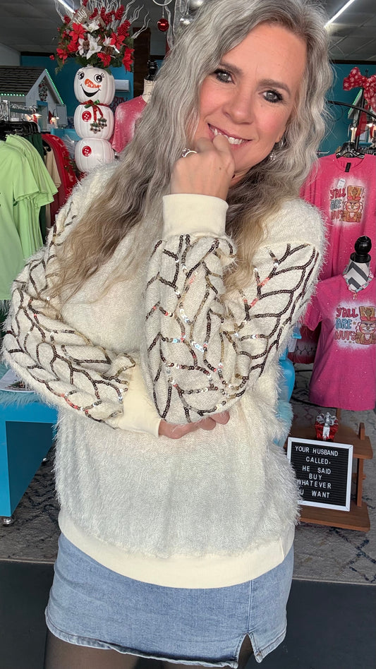 Fuzzy Sequin Sweater-Plus