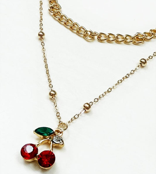 Rhinestone Cherry Necklace