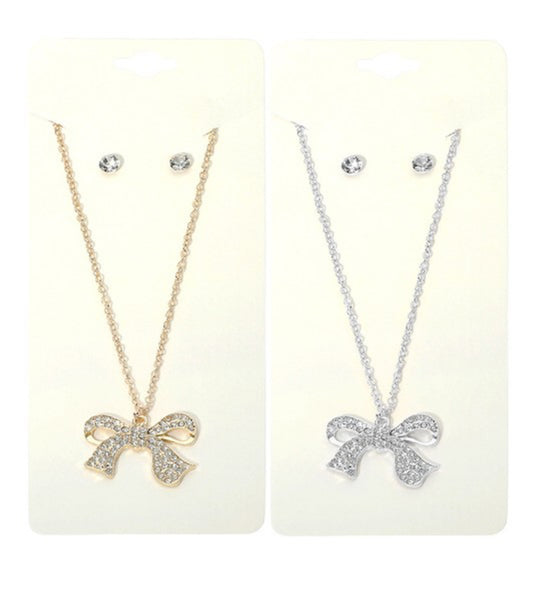 Rhinestone Bow Necklace