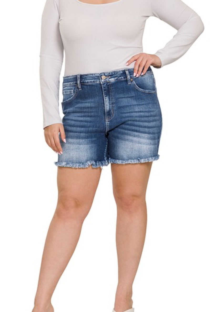 Mid-Rise Frayed Shorts