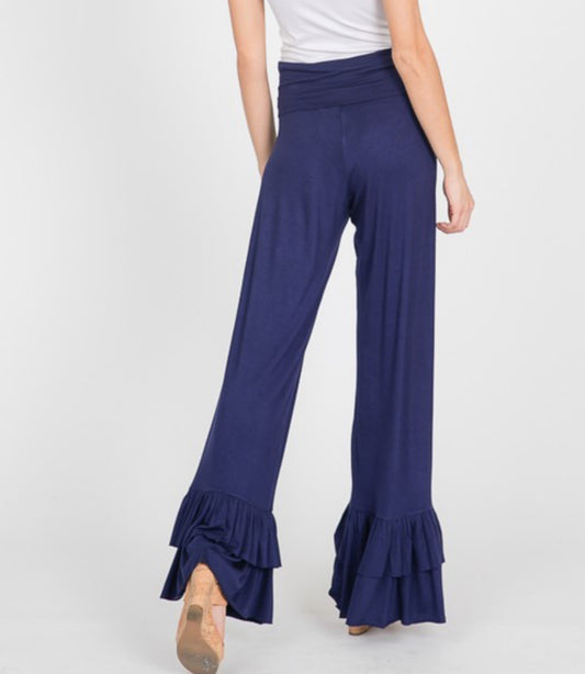 Navy Ruffle Pants-Plus
