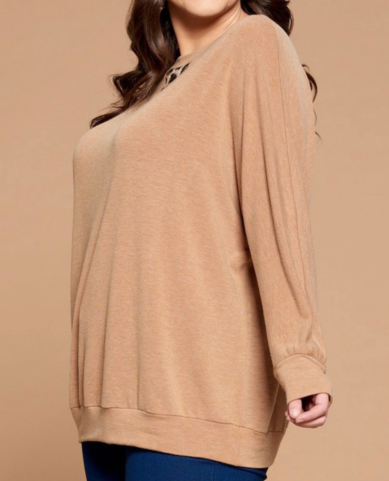 Leopard Accent Sweatshirt-Plus