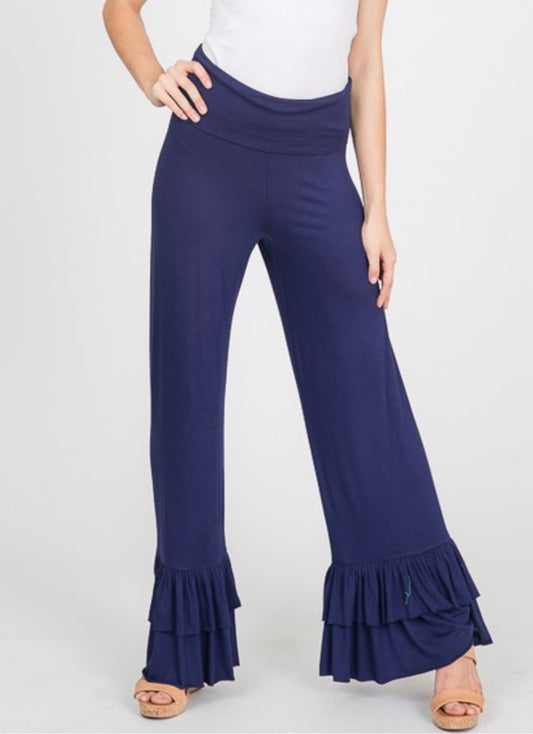 Navy Ruffle Pants-Plus