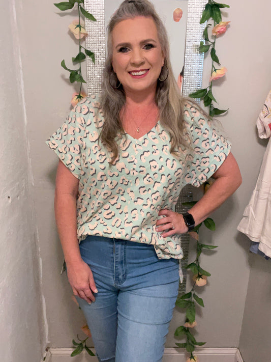 Mint Leopard Top