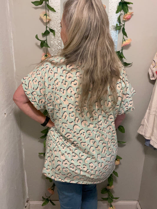Mint Leopard Top