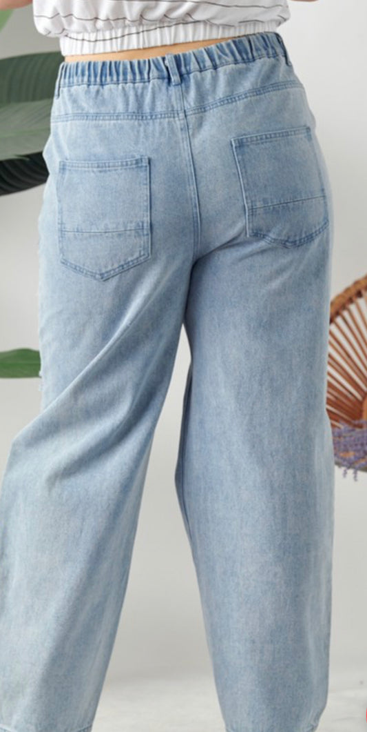 Distressed Wide Leg Jeans-Plus