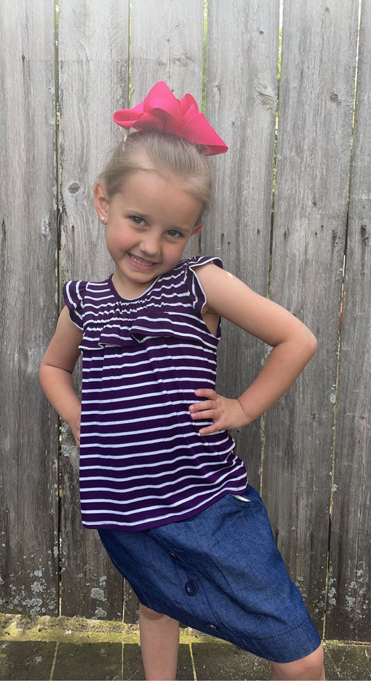 Stripe Flutter Sleeve Top-Girls