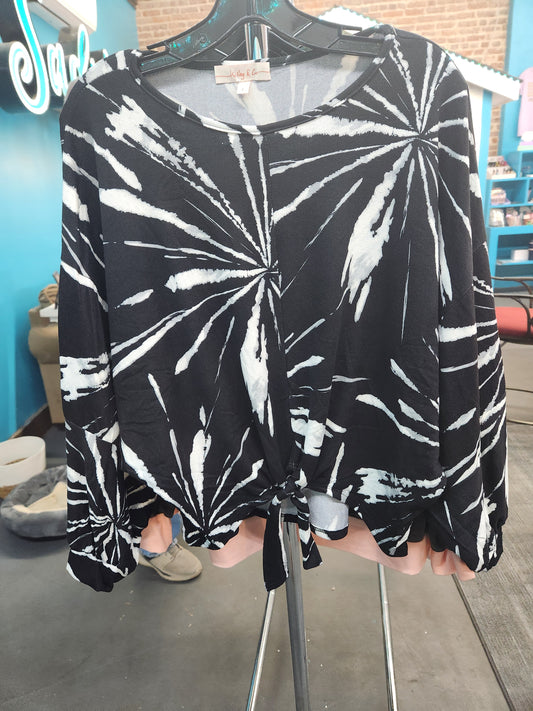 Printed paintbrush pattern front tie top