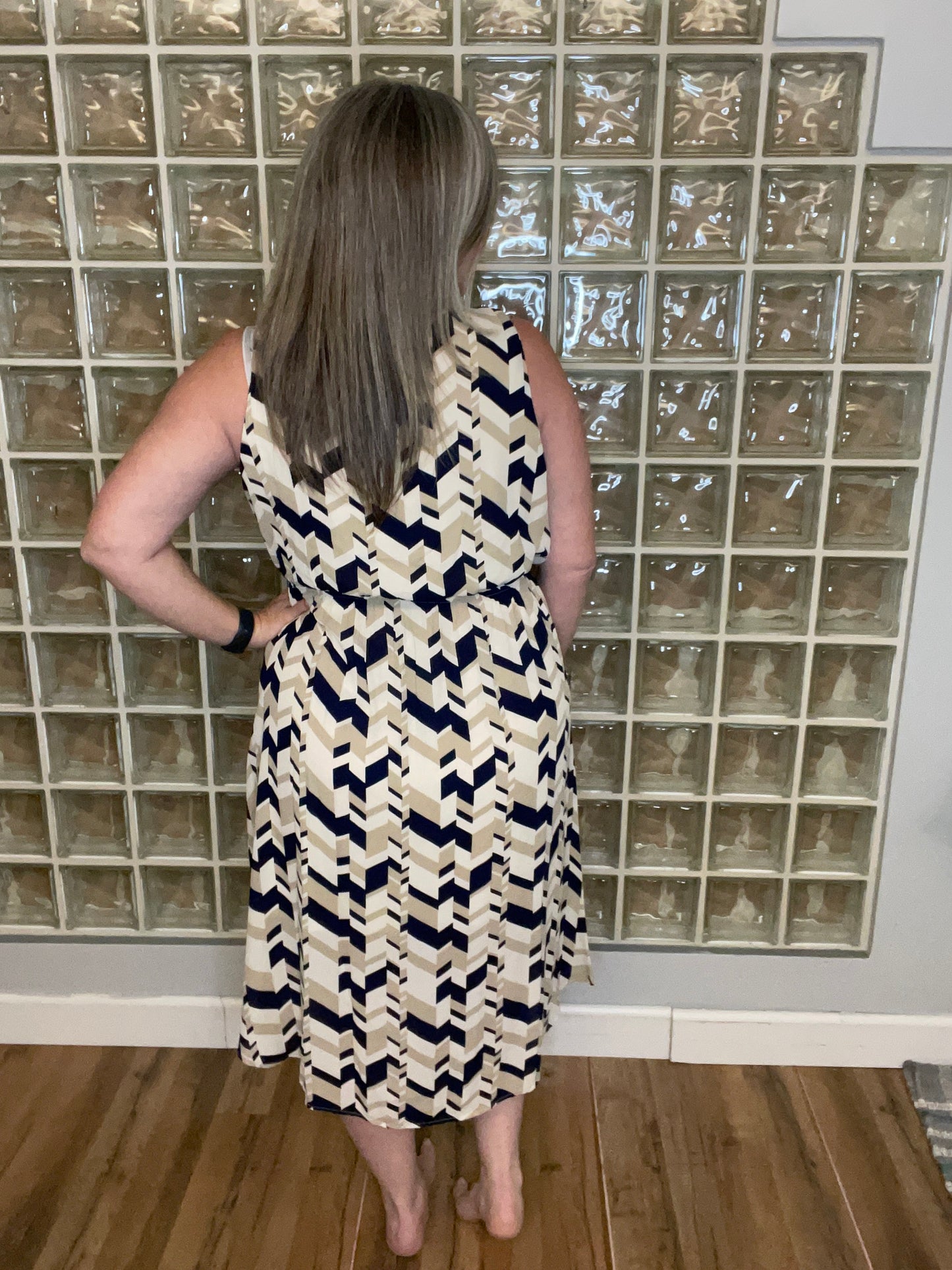 Navy Geo Wrap Dress-Plus