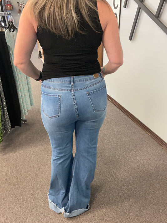 High Waisted Distressed Flares