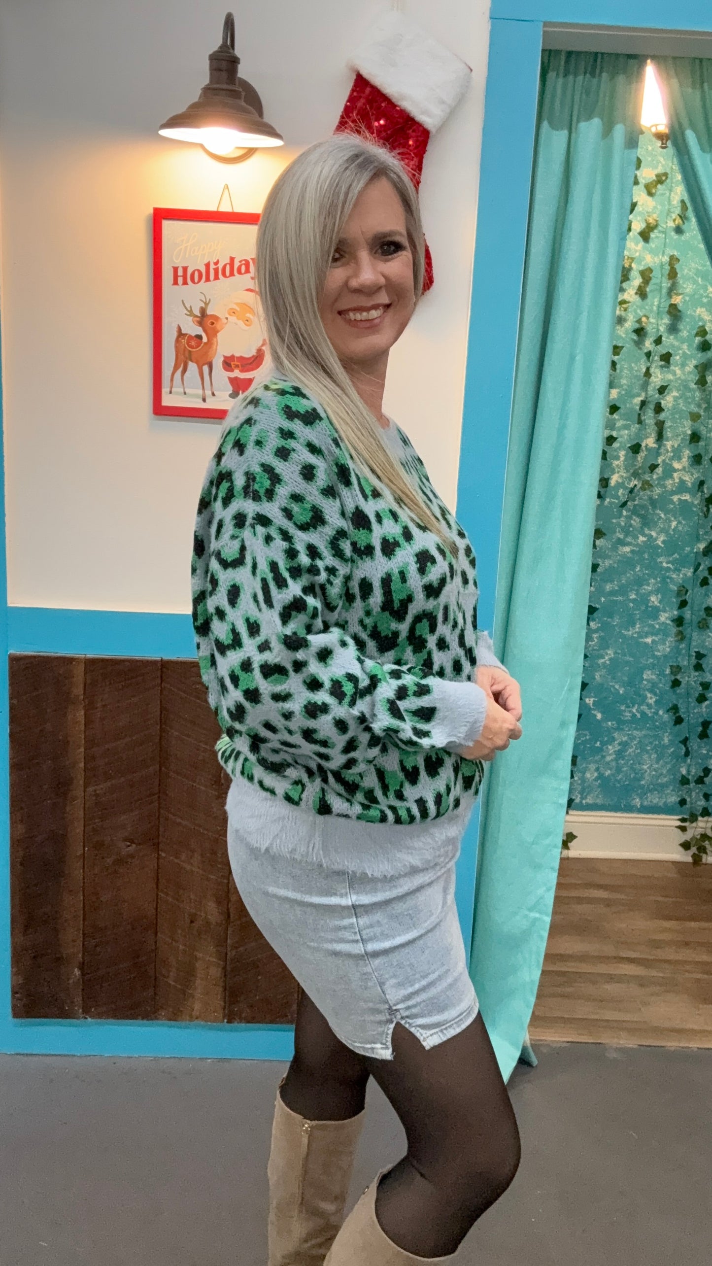 Green Leopard Sweater-Plus