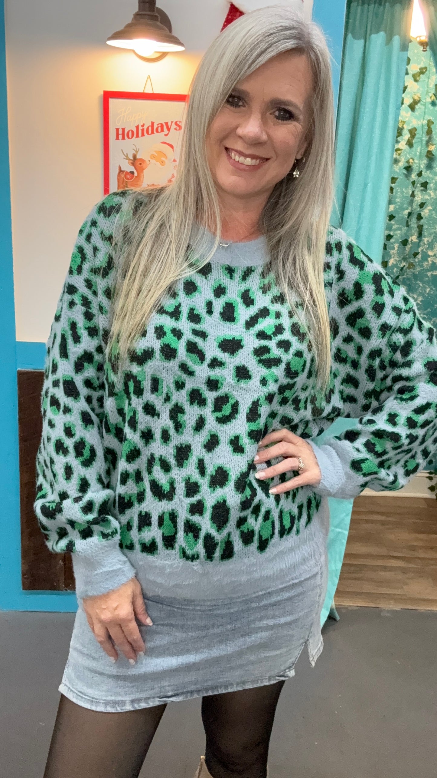 Green Leopard Sweater-Plus